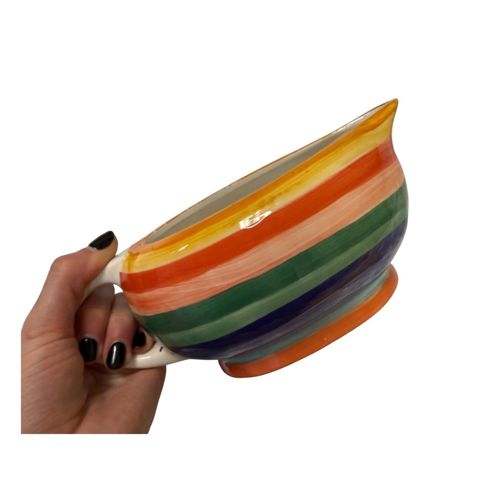 Hand Painted Ceramic Rainbow Striped Gravy Boat